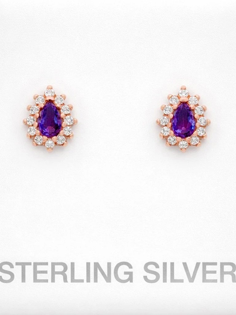 Created 0.92 Cts Amethyst & W/Sapphire Earrings 14k Rose Gold Plated (.925)